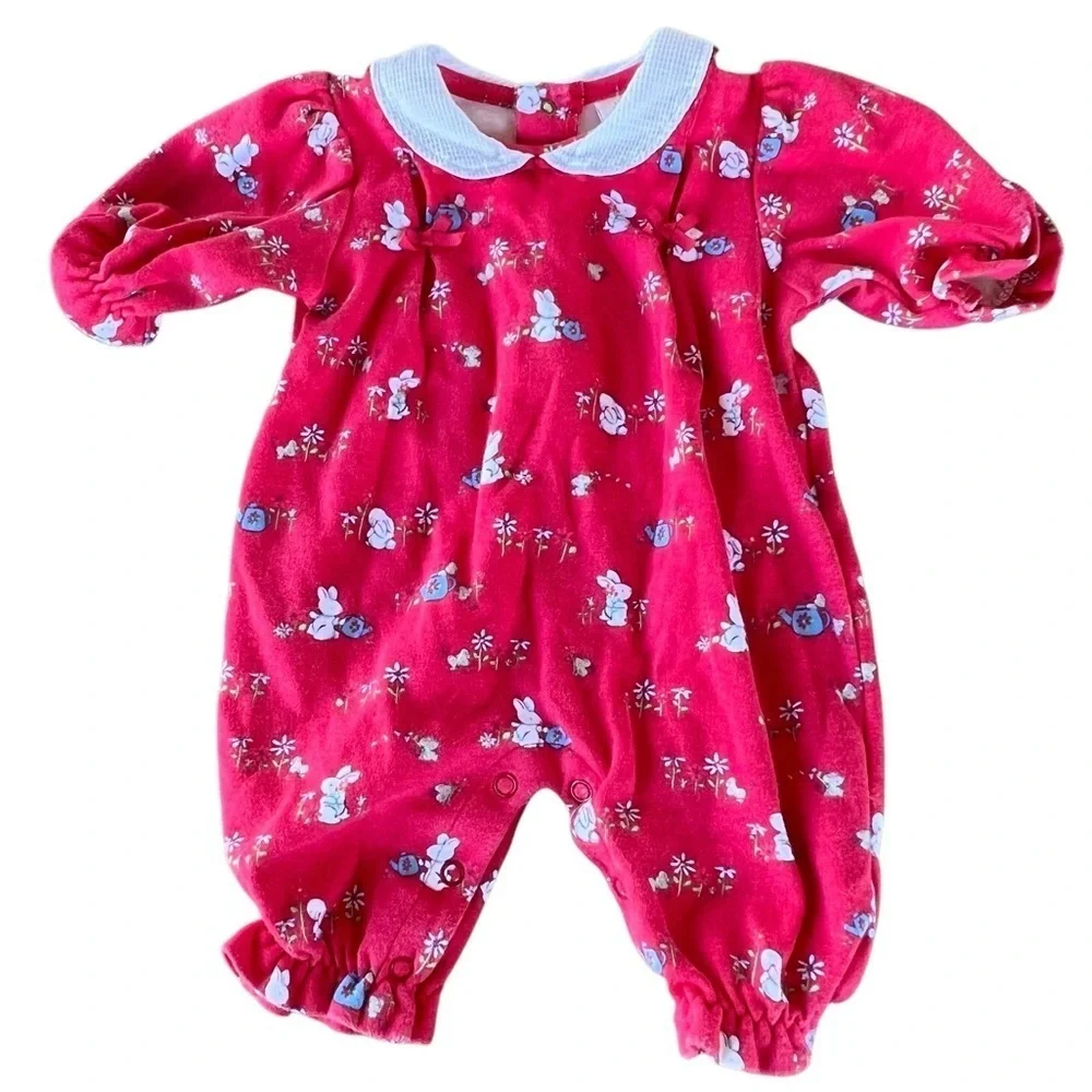 Vintage Carter’s Bunny One Piece Bodysuit Peter Pan Collar Ric Rak Trim 0-3 Mos